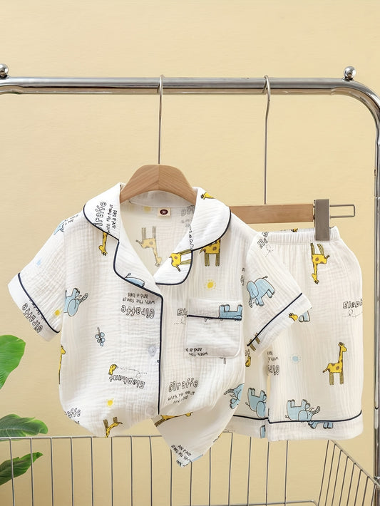 Kids Cartoon Graphic Loungewear 2pcs Set Short Sleeve Shirt & Shorts