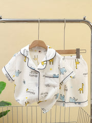 Kids Cartoon Graphic Loungewear 2pcs Set Short Sleeve Shirt & Shorts