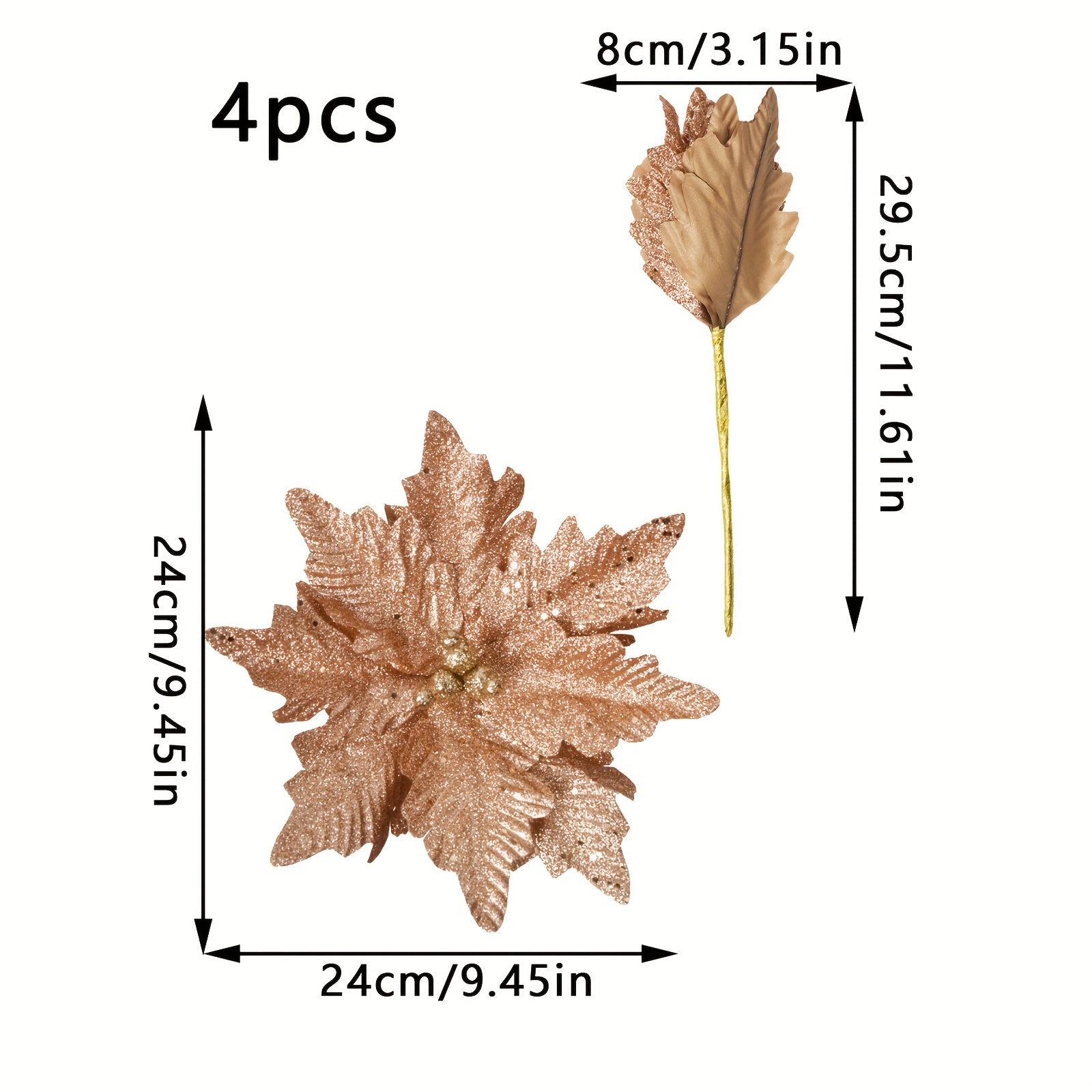 4pcs Golden Brown Red Silvery Poinsettia Flower Artificial Christmas Ornament