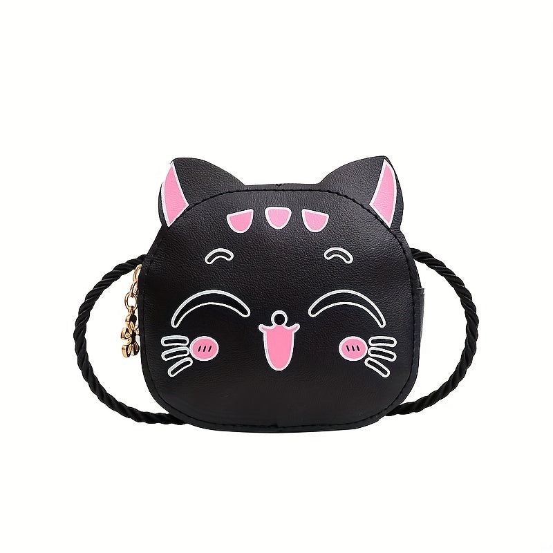 Cartoon Cat Crossbody Bag for Girls Mini PU Leather Shoulder Bag with Coin Purse