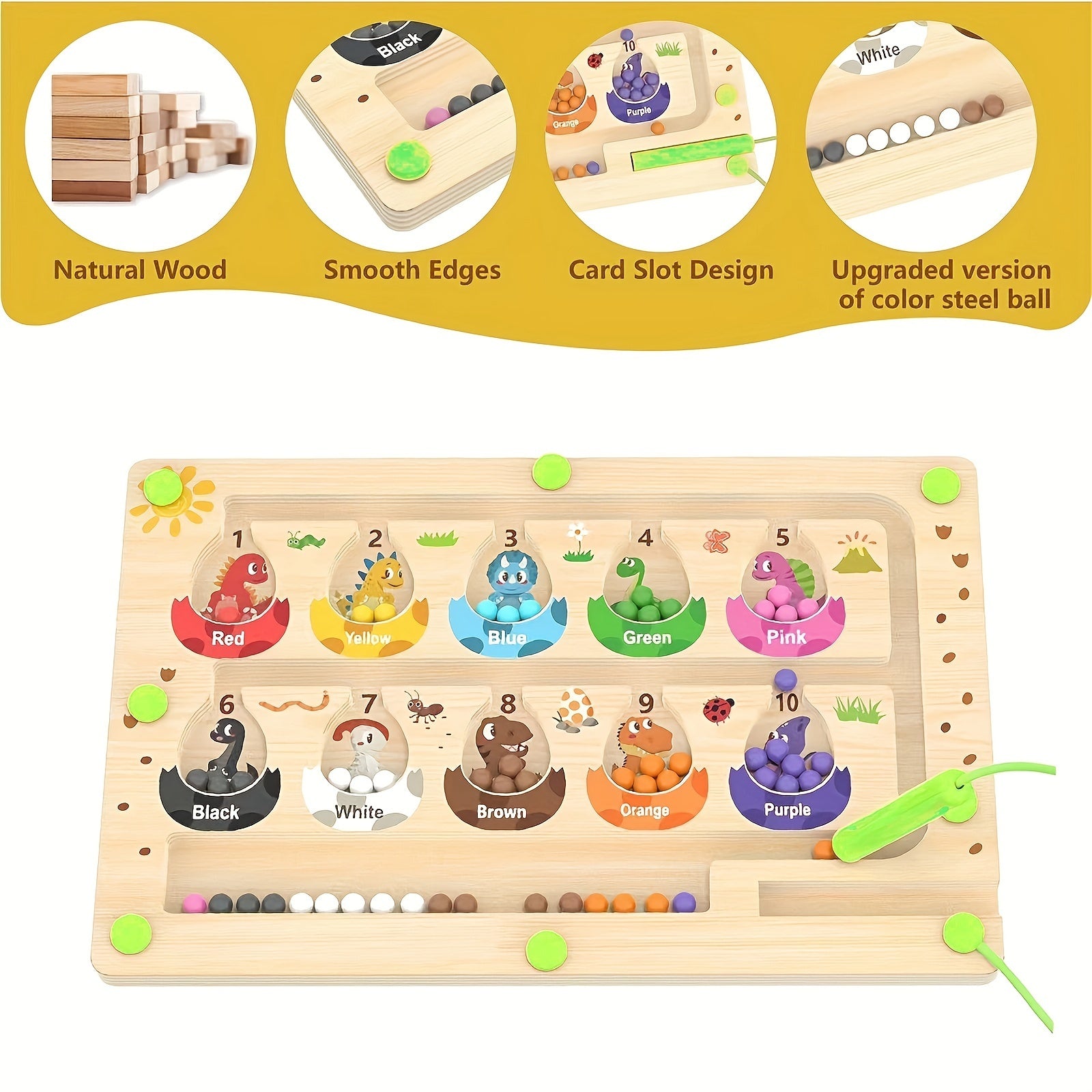 Wooden Dinosaur Magnetic Maze Number Puzzle Toy