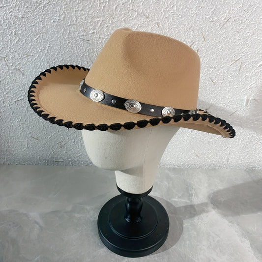 Unisex Boho Cowboy Hat Belt Decor Vintage Jazz Fedora Cap