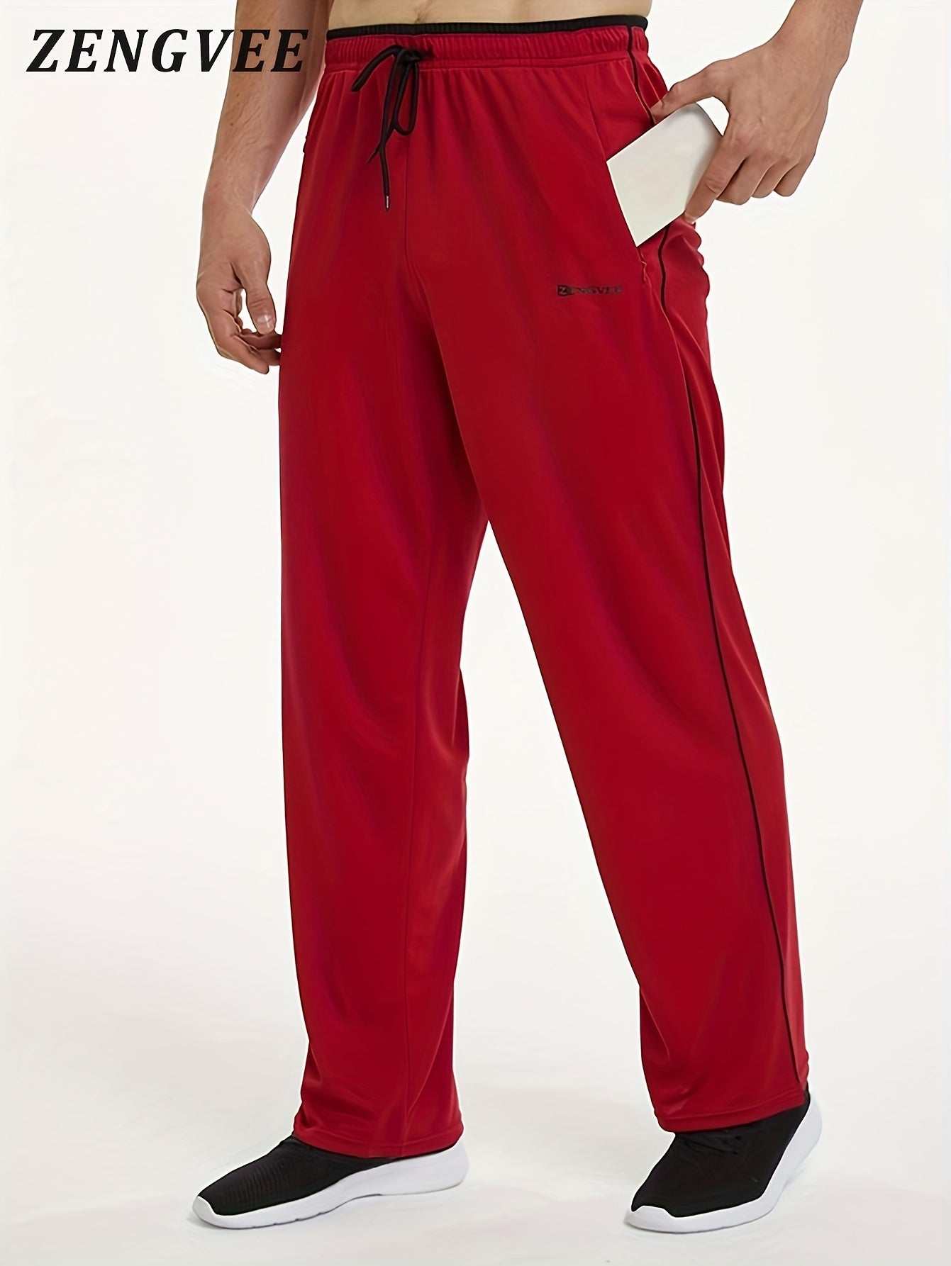 ZENGVEE Men's Stretch Pants Zip Pockets Breathable Trousers