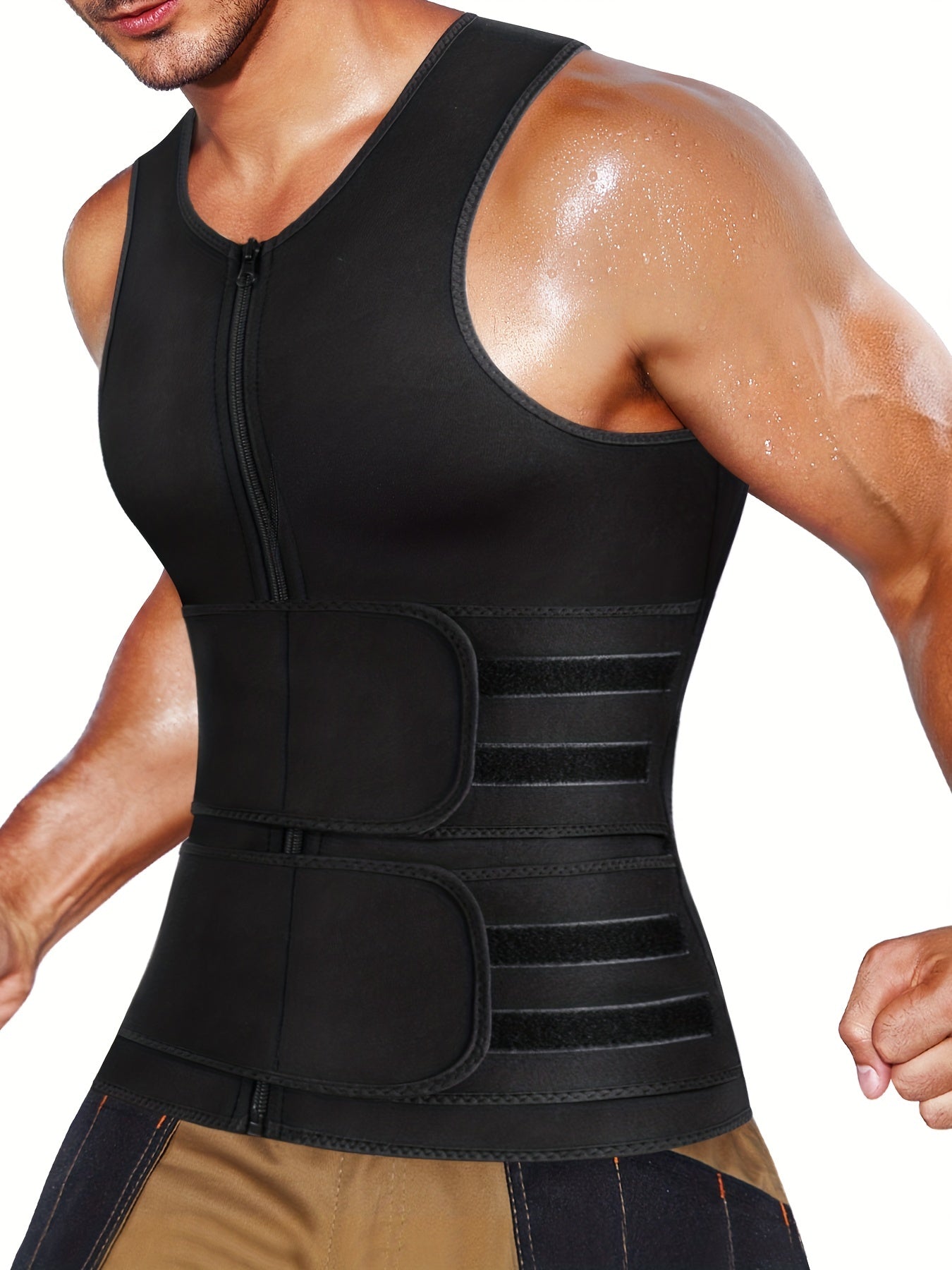 Men's Neoprene Sauna Suit Waist Trainer Vest & Body Shaper Zipper Tank Top