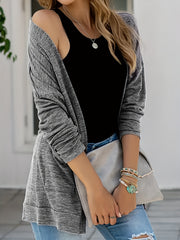  Heathered Long Sleeve Open Front Cardigan With Pockets