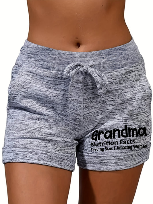 Letter Print Drawstring Casual Shorts for Women