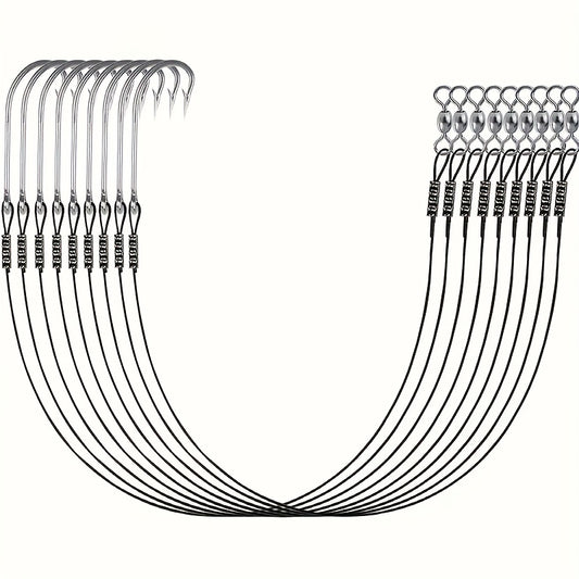 24pcs Steel Leaders Long Shank Hook Surf Fishing Leader Wire Forged Hook