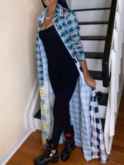 Plaid Long Line Coat Button Down Open Front Coat Women's Clothing