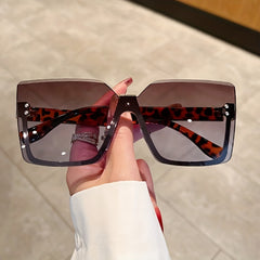 Square Rimless Sunglasses Casual Rivet Decor Gradient Glasses UV400