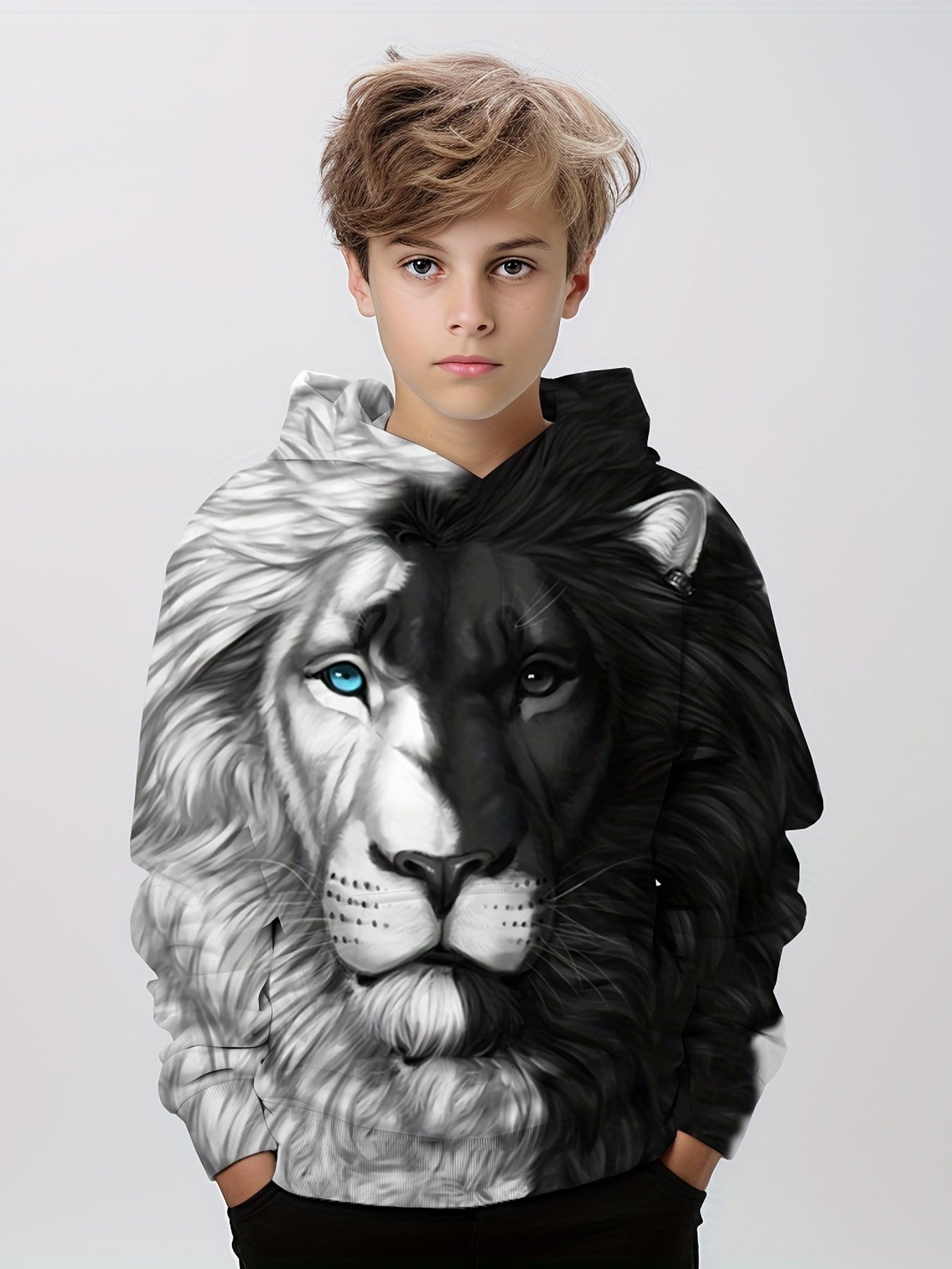 Lion 3D Print Boys Hoodie Pullover