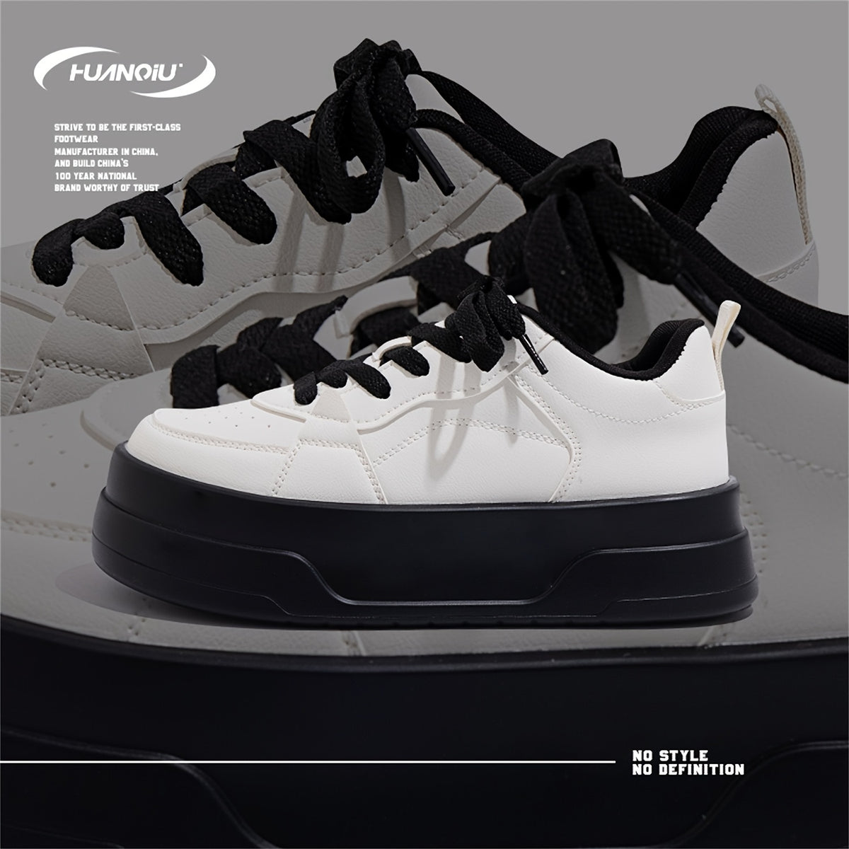 HUANQIU Women's Lace-up Platform Skate Shoes Breathable Non-slip Sneakers