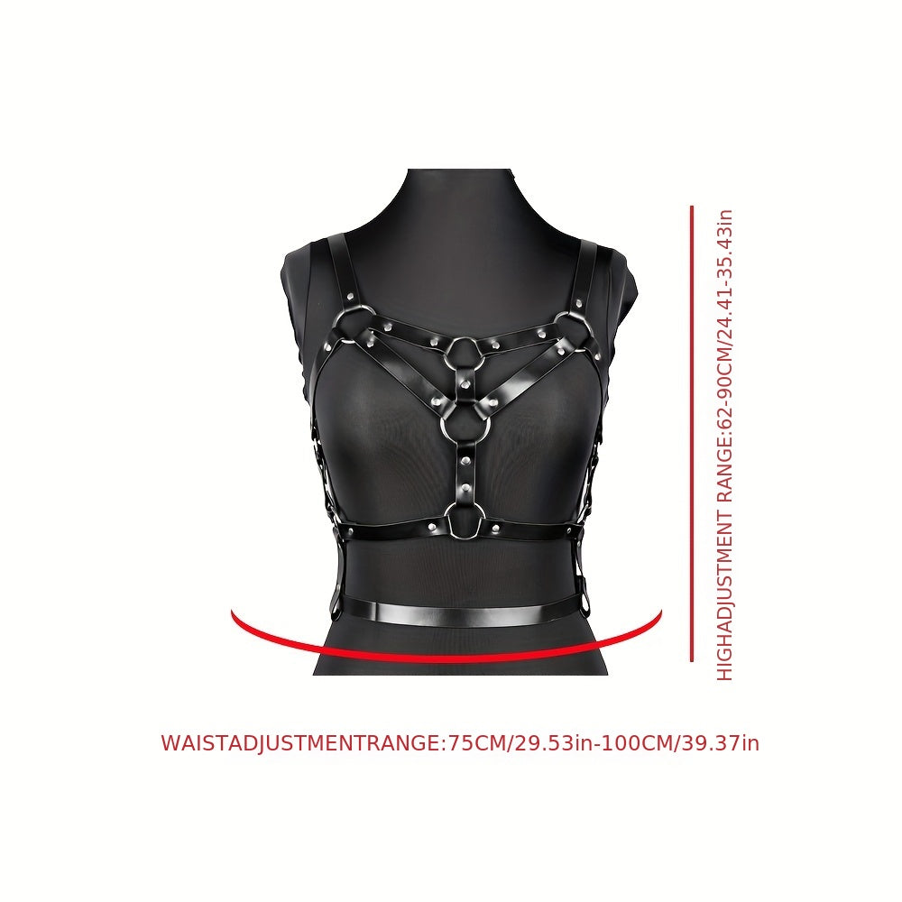 Rivet Chain Ring Linked Harness Belt Cage Bra Gothic PU Leather Belt