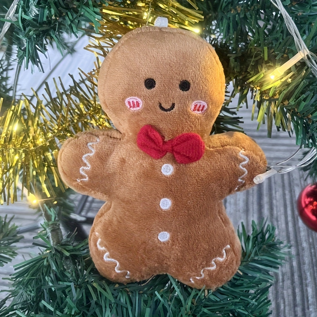 Christmas Gingerbread Man Plush Toy 7.08'' Soft Brown with Red & Icing Details