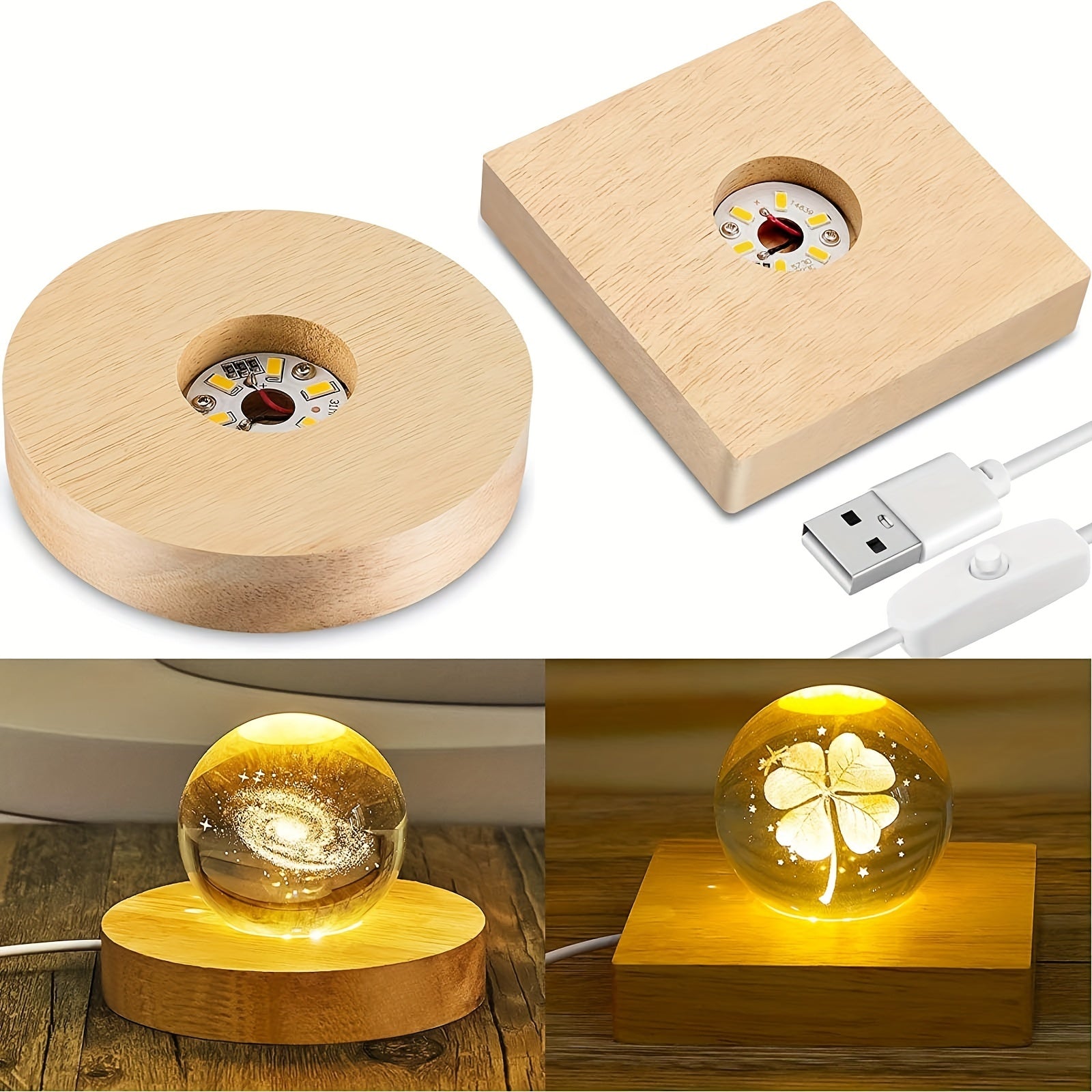 8cm Square/Round Wooden LED Lighted Base for Resin Molds Display