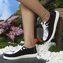 Women's Printed Canvas Shoes Comfy Lace Up Low Top Walking Sneakers
