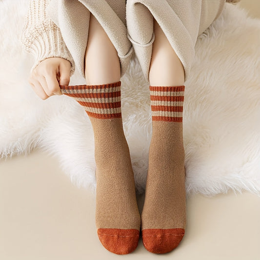 10 Pairs Striped Colorblock Socks Cozy Mid Tube Women's Stockings