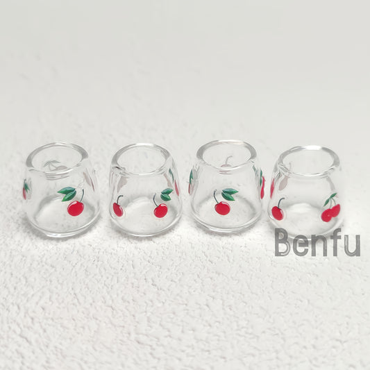 4pcs Glass Cups with Floral Patterns for Dollhouse Kitchen