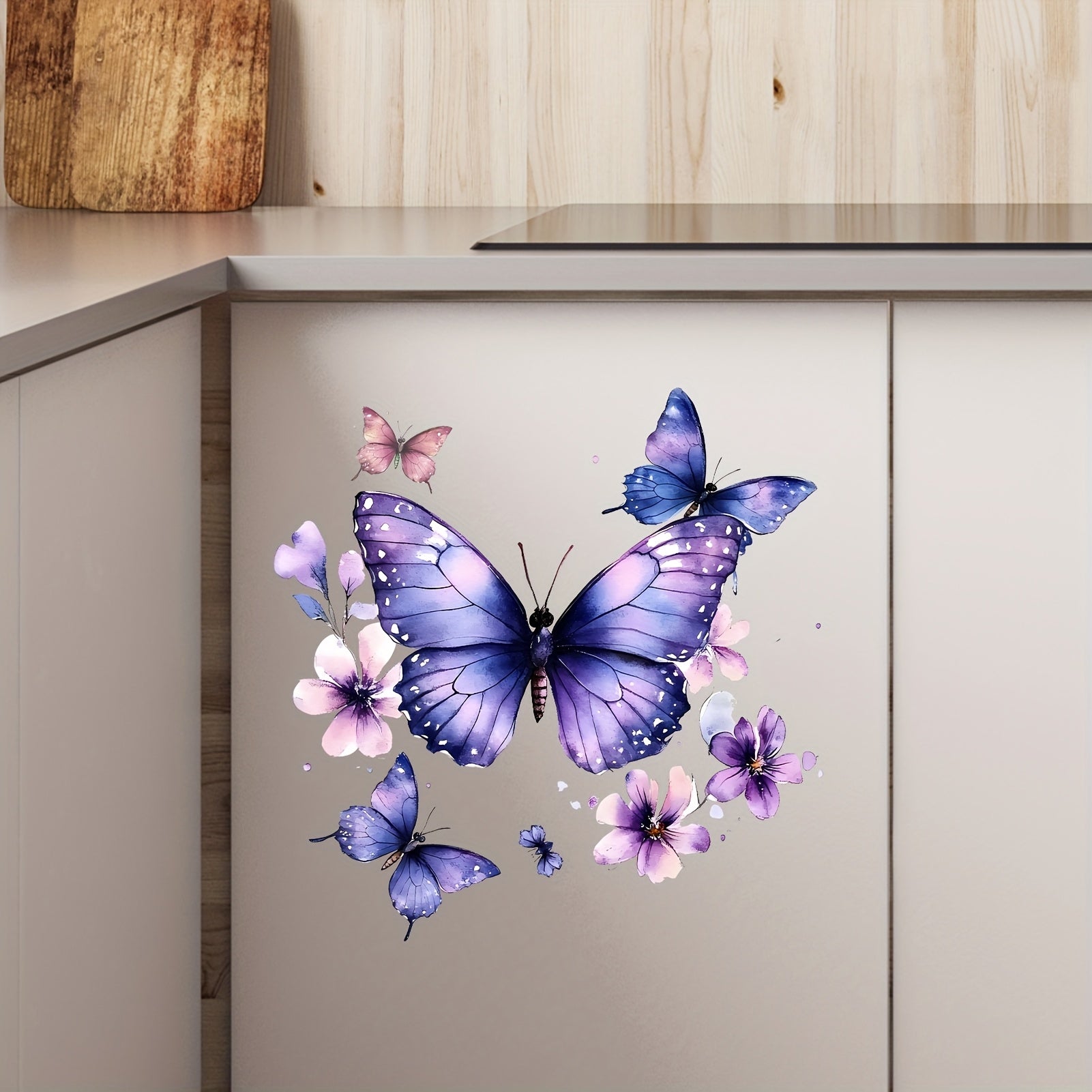Purple Flowers Butterfly Wall Stickers Vinyl Decals