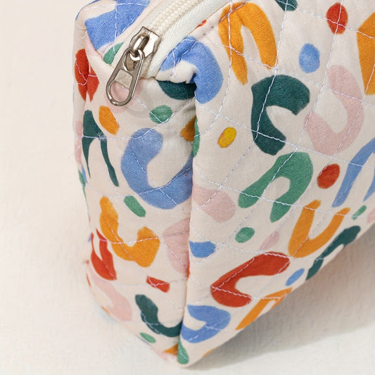Colorful UU Letter Quilted Cosmetic Bag Travel Makeup Pouch