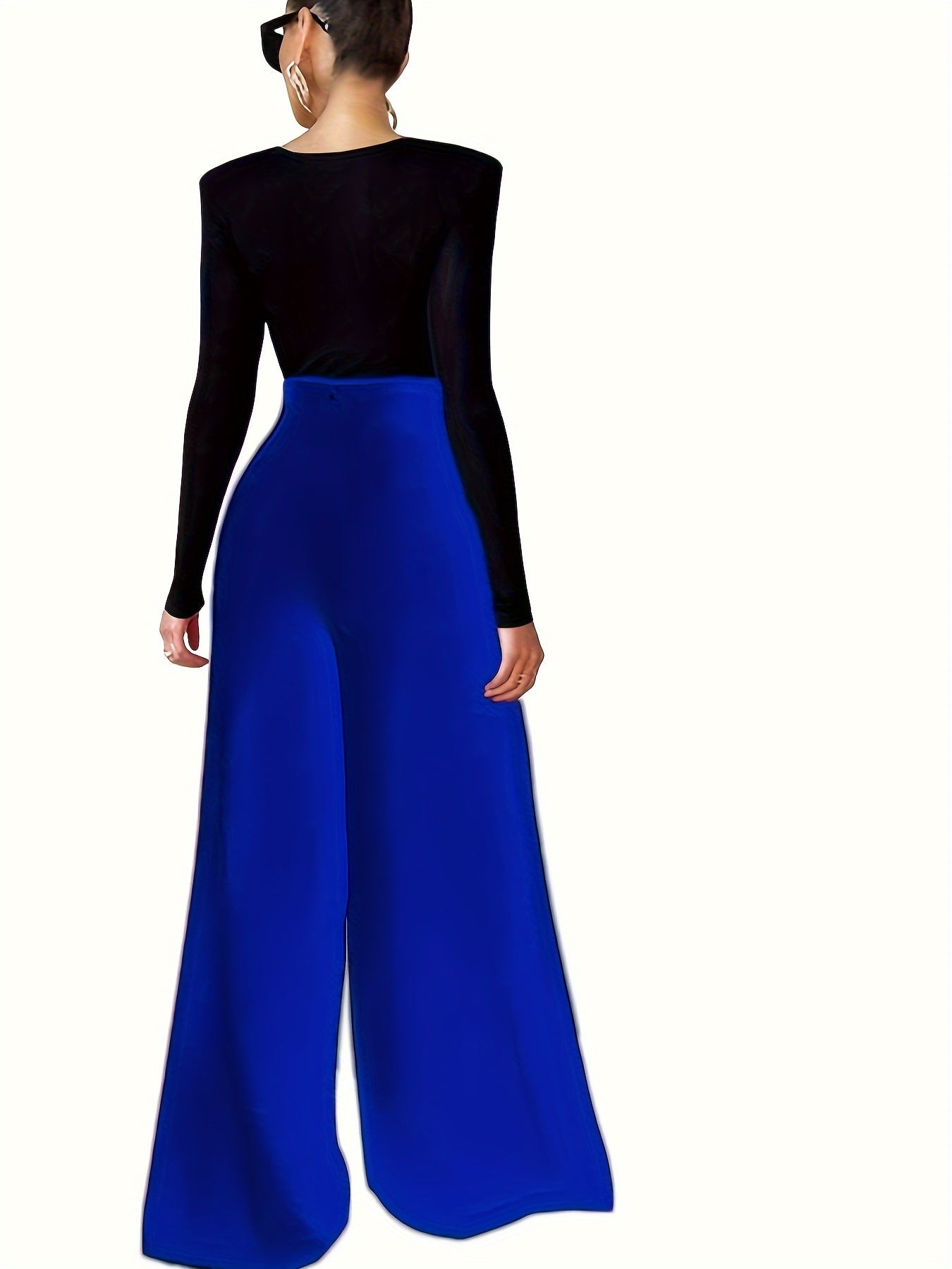 Solid High Rise Wide Leg Trousers