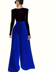  Solid High Rise Wide Leg Trousers