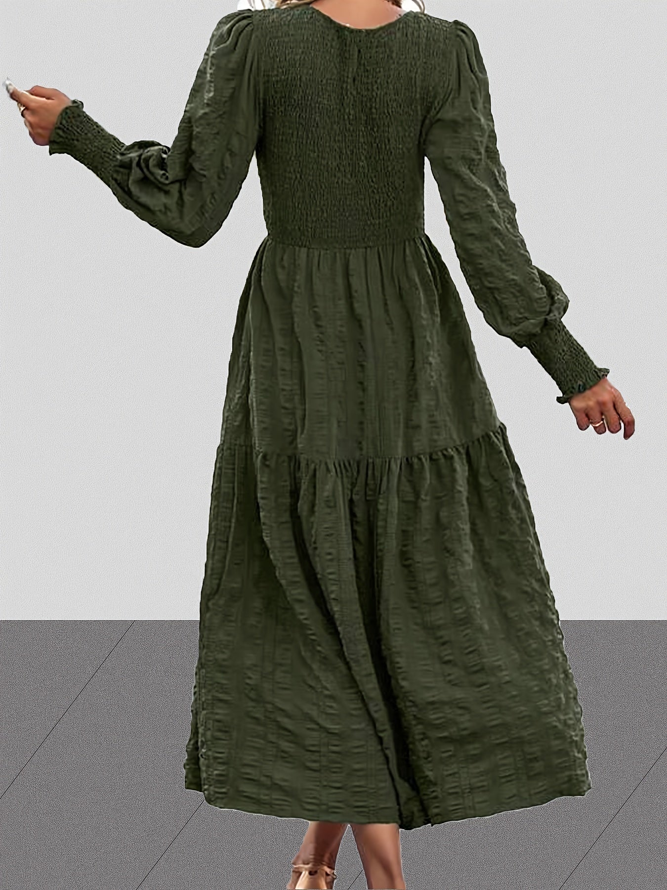  Solid Lantern Sleeve Maxi Dress