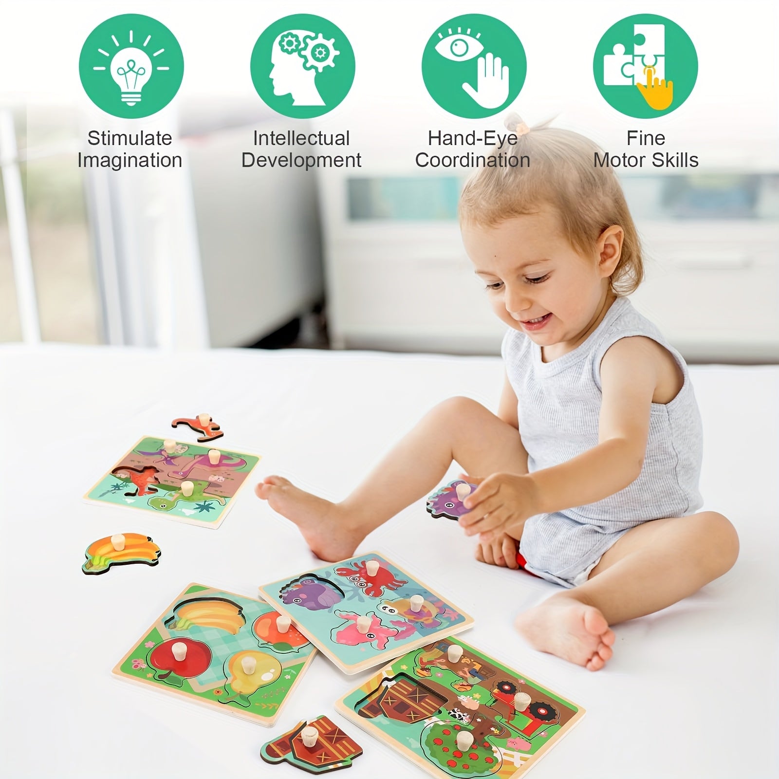 Wooden Peg Puzzle for 1 Year Olds - Educational Preschool Toy