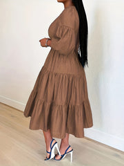 Women's Plus Solid Bubble Sleeve Midi Smock Dress