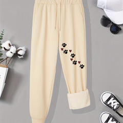 Women's Plus Size Paw & Heart Print Fleece Joggers
