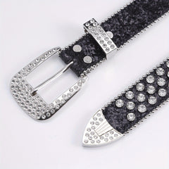 Sequin Wide Belt with Rhinestone Inlay for Pants