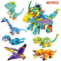6pcs Dino Blocks 407pcs Triceratops Toy Bricks Set Cartoon Animal Model Assembly