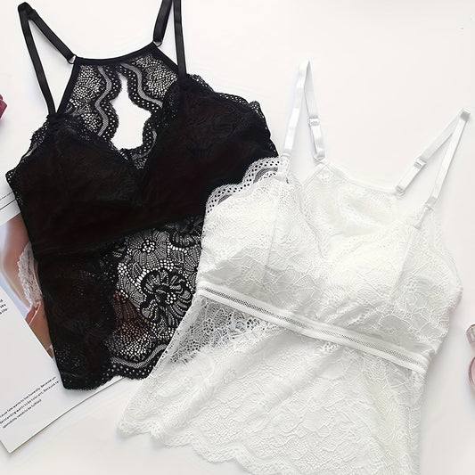 2pcs Lace Cami Tops Hollow Out Scallop Trim Lingerie
