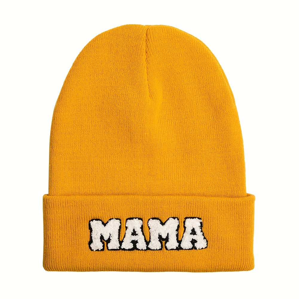 MAMA Patch Beanie Solid Knit Hat Skull Cap Coldproof Beanies Ski Hats For Women