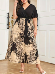  Colorblock Leopard Print Maxi Dress