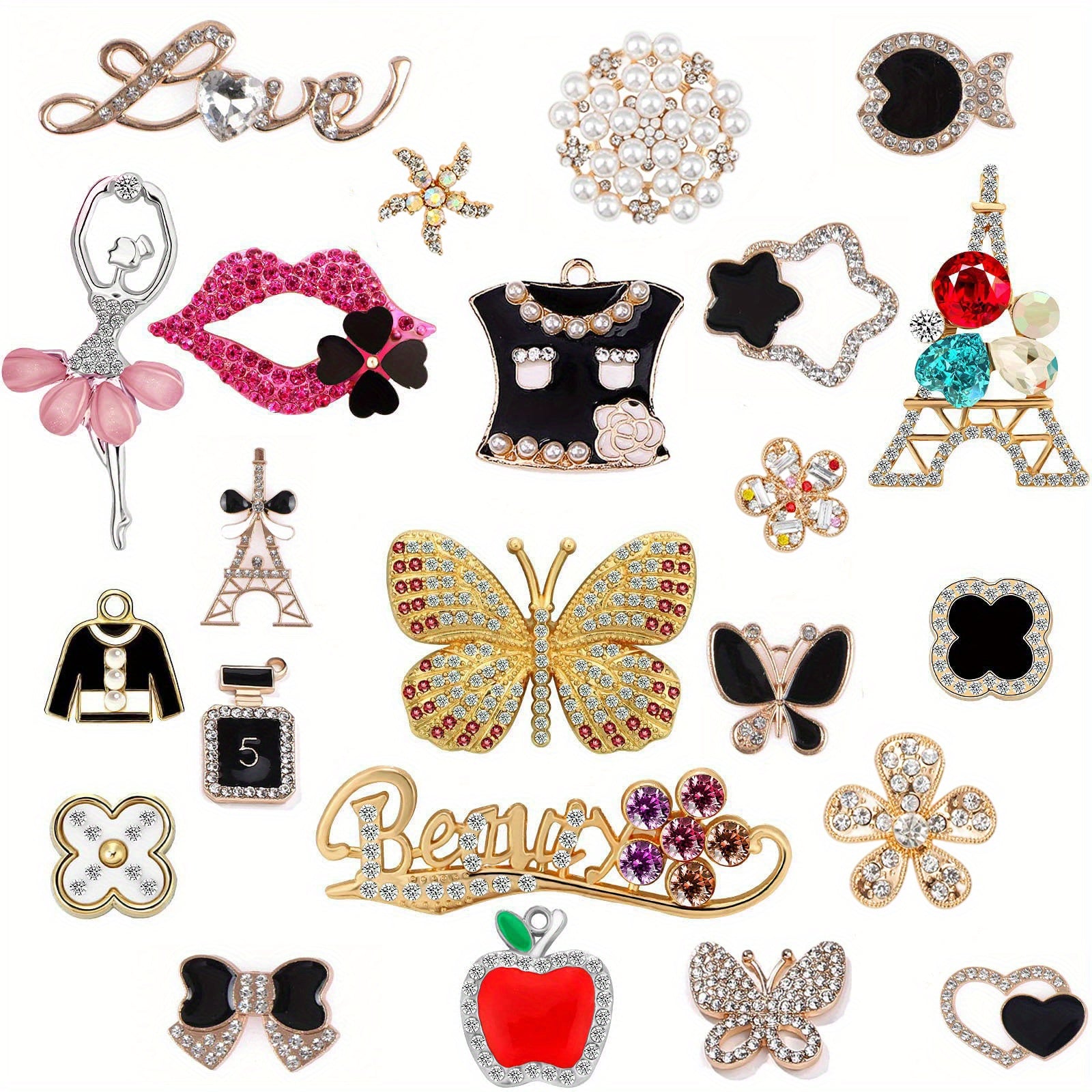 23PCS Rhinestone Flower Butterfly Shoe Charms For Clogs Sandals DIY Accessories