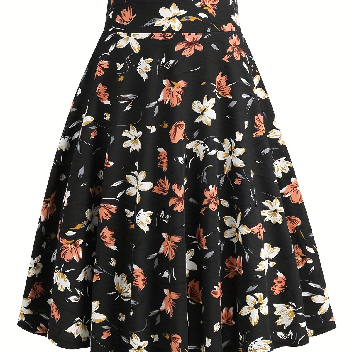 Vintage Floral Print Pleated Skirt