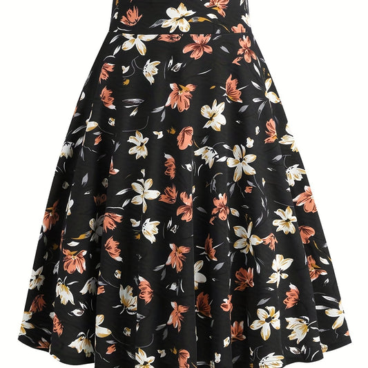 Vintage Floral Print Pleated Skirt