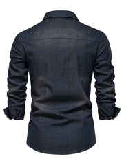 Cotton Denim Shirt Men Long Sleeve Cowboy Shirts Casual Slim Fit