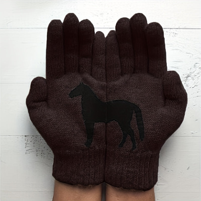Plush Thickened Horse Decor Gloves for Women