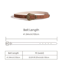 Vintage Western Belt Women Cowgirl PU Leather Waist Belts Carved Buckle