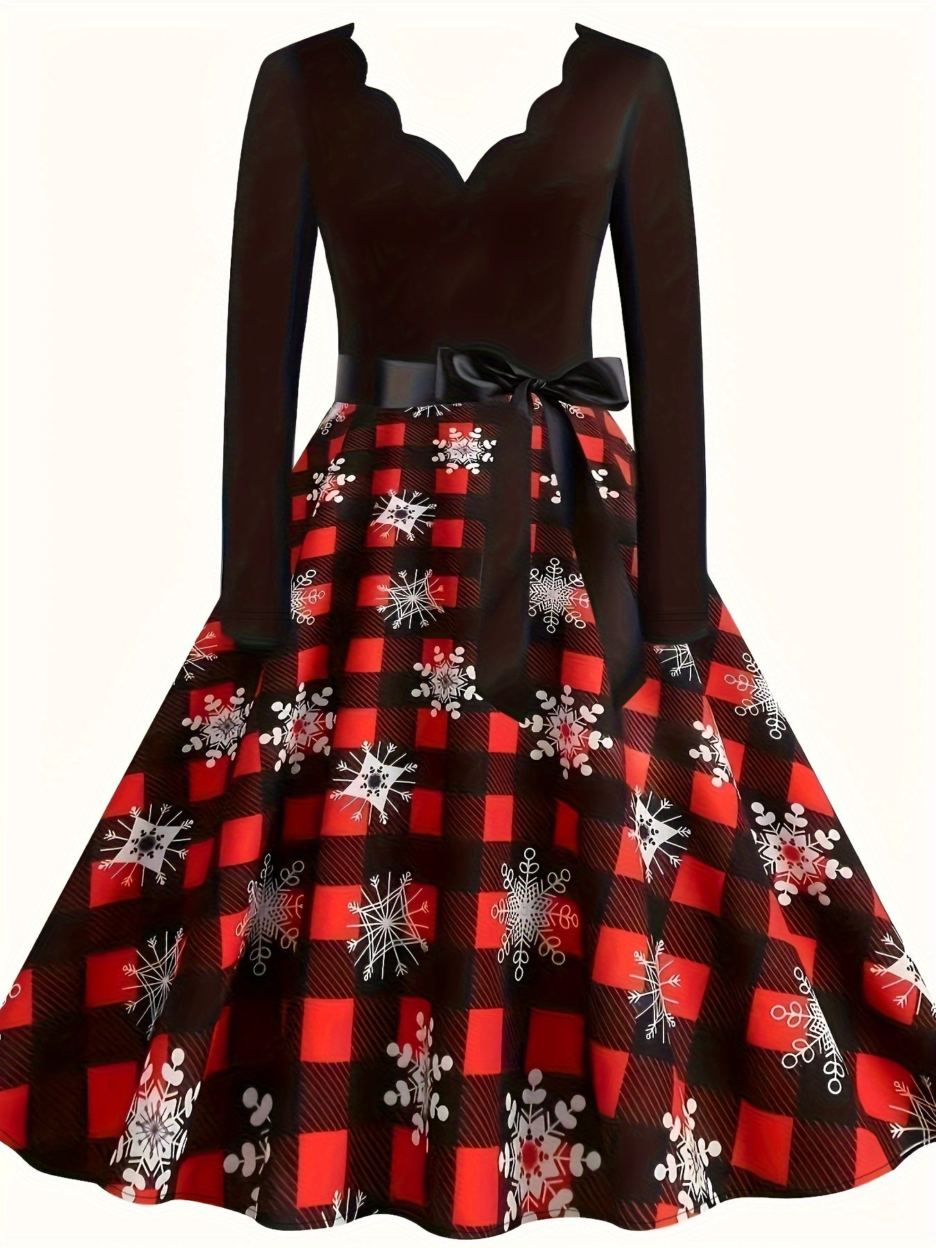 Colorblock Print V Neck Floral Trim Dress