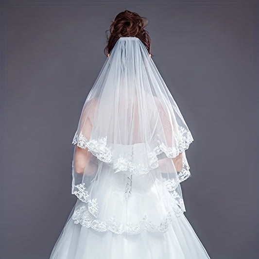 Wedding Veil With Comb Bride Costume Veil Layers Lace Edge Veil