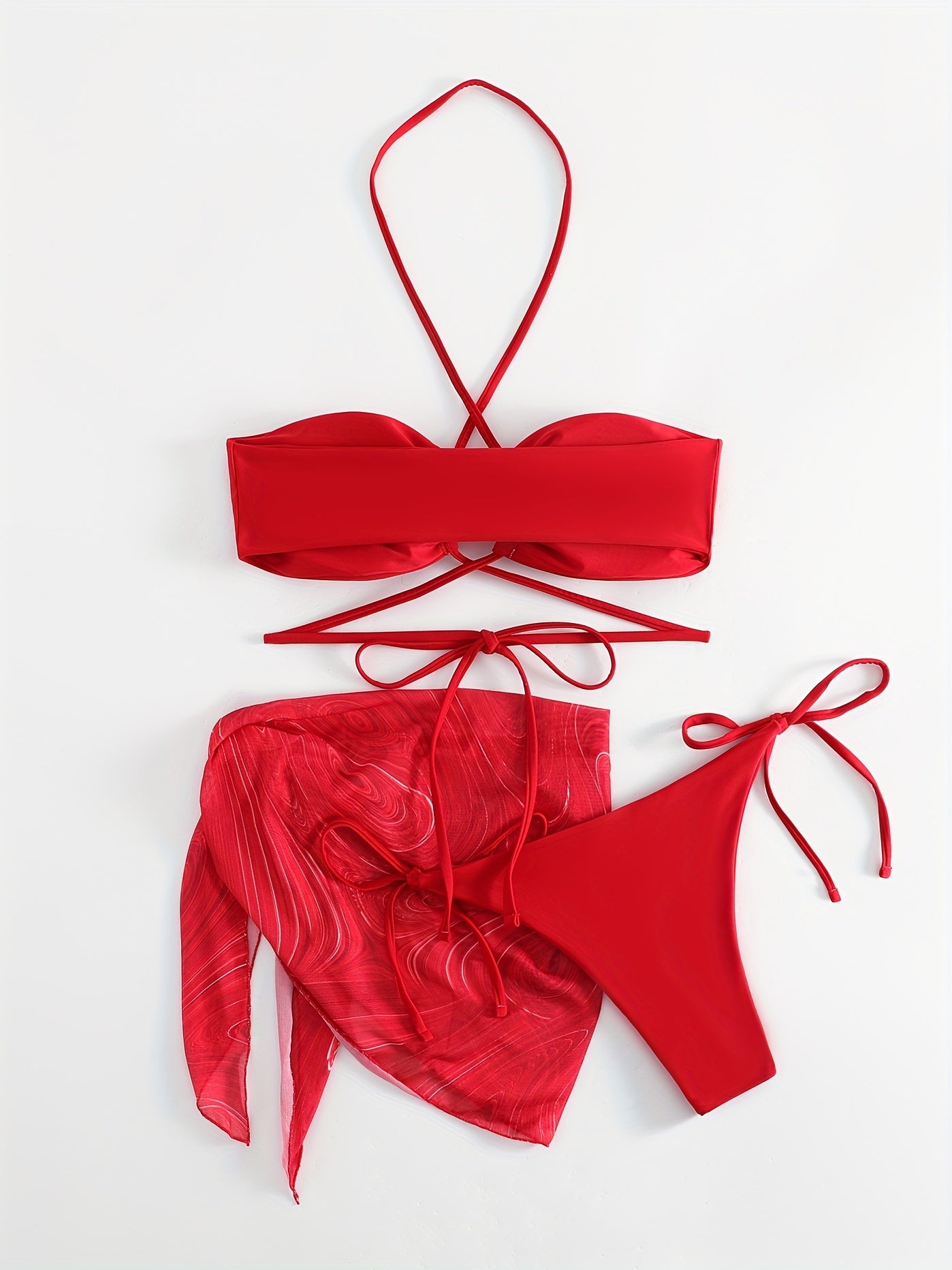 Lace Up Bikini Set & Print Cover Up Wrap