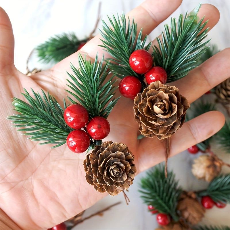 10pcs Christmas Tree Red Pine Cone Ornaments DIY Decoration