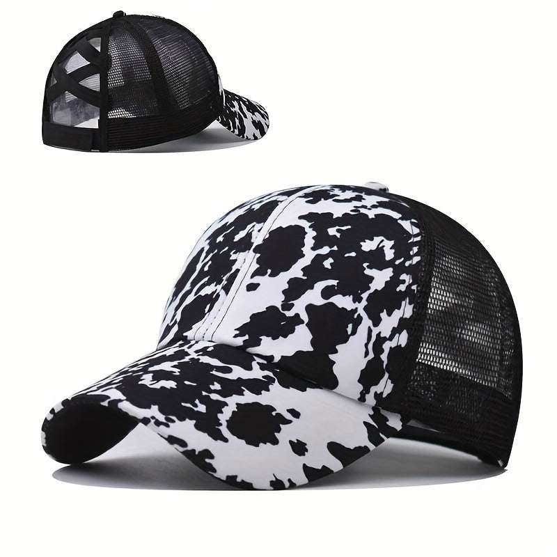 Cross Ponytail Cap Women's Men's Trucker Hat Summer Mesh
