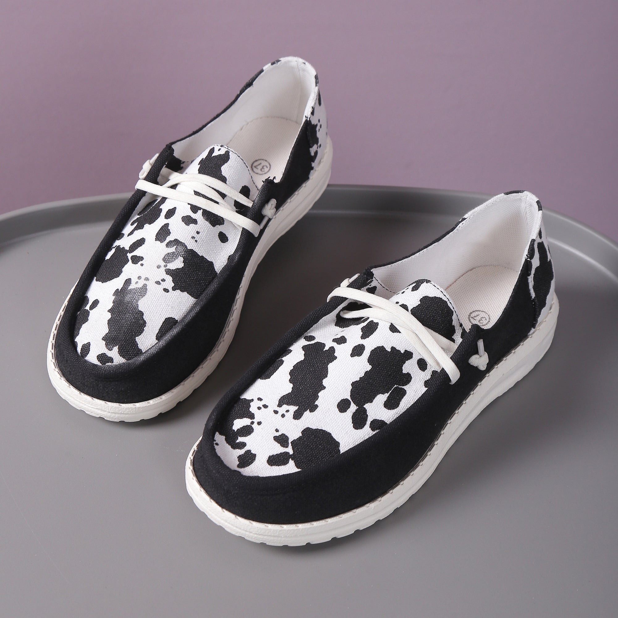 Cow Pattern Sneakers Low Top Canvas Shoes for Women