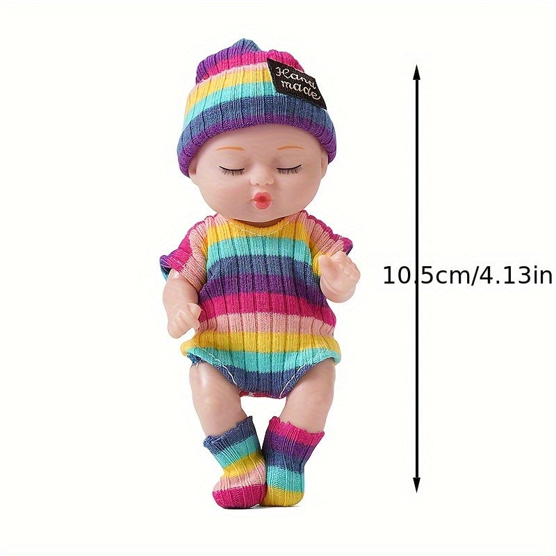 4 Inch Reborn Doll in Rainbow Onesie with Hat & Socks