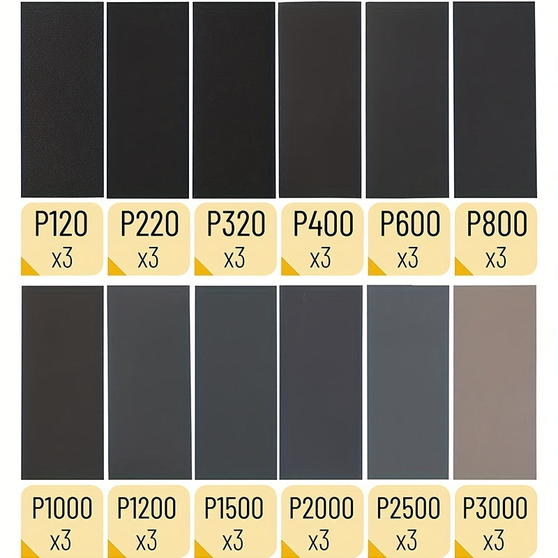 Sandpaper Set - Assorted Grits 60-3000, 42 Sheets