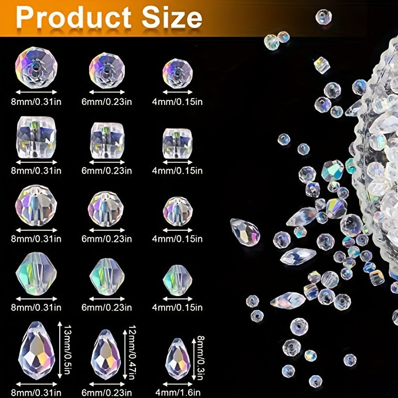 300pcs AB Crystal Glass Mixed Loose Beads DIY Jewelry Making Supplies