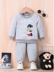 Kids Cartoon Vehicle Graphic Sweatshirt & Trousers Set